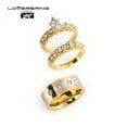 thumbnail image 4 of His and Hers Wedding Ring Sets Couples Rings Yellow Gold Plated Heart Cz Stainless steel band, 4 of 5