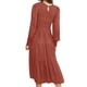 thumbnail image 2 of Vestidos largos de mujer Color sólido Casual una línea vestido de manga larga cuello redondo otoño Swing vestido de fiesta de vacaciones vestido de verano para damas, 2 of 3