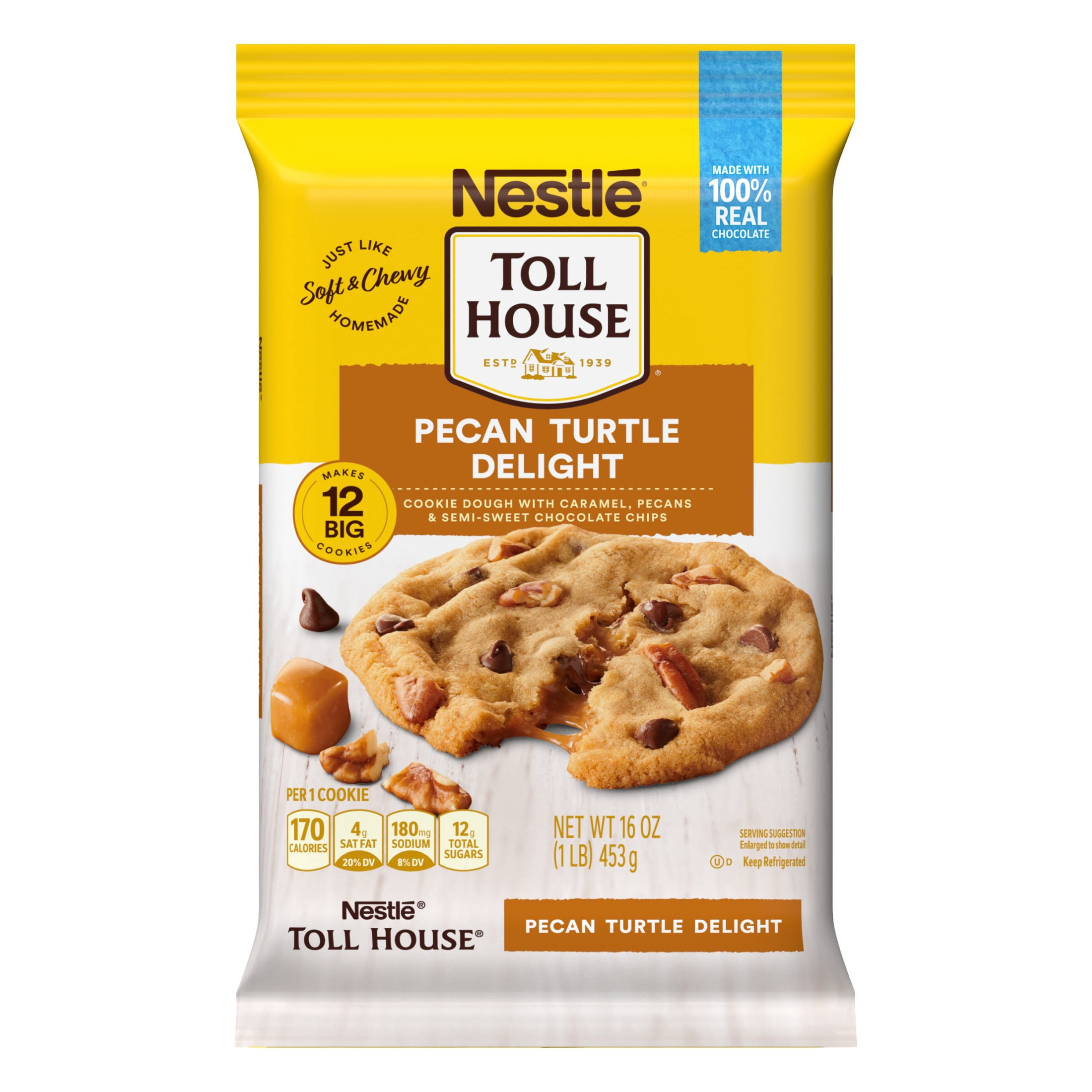 Nestle Toll House Pecan Turtle Delight Cookie Dough, Makes 12 Cookies, 16 oz