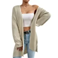 thumbnail image 1 of Suéter tipo cárdigan liso elegante de otoño 2024 para mujer, suéter largo con dobladillo dividido y grueso para invierno, ropa de abrigo de punto para mujer, 1 of 5