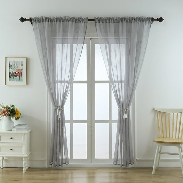 MAWCLOS Voile Windows Drapes Treatments Sheer Window Curtain Light Filtering Lightweight Tulle Curtains Panel Rod Pocket Luxury Semi Solid Home Decor Gray W: 52" x H: 45"