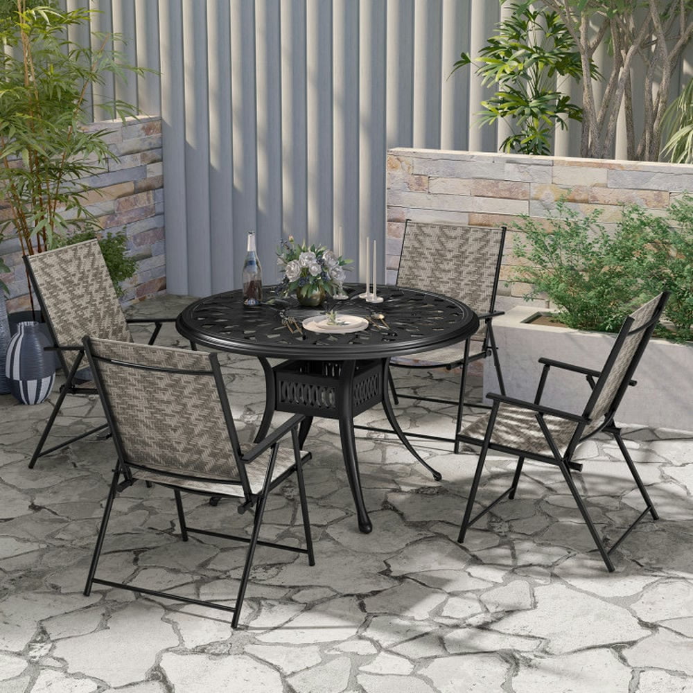 Barara King Patio Dining Chair,Outdoor Dining Room Chair,Set of 4 Patio Folding Chairs with Armrests and Portable Lawn Chairs for Garden Backyard-Gray