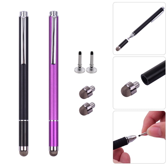 2-Pack Universal Stylus Pen Set with Replaceable Fiber & Disc Tips - Metal Body, Clip-On Design, 13.3cm Length - Compatible with Phones & Computers - 8 Color Combinations (Black/Red/Rose