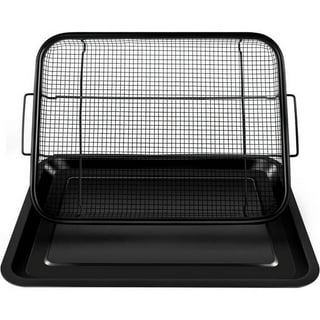 YEPATER Air Fryer Basket for Oven128x96 inch Stainless Steel Crisper Tray and Pan with 30 Pcs Parchment Paper Deluxe Air Fry in Your Oven 2-Piece Set