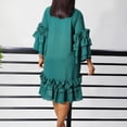 thumbnail image 3 of AURA Plus Size Ruffle A Line Midi Dress Half Open Collar Trumpet Sleeve 3 4 Sleeve Casual Elegant Dress with Zipper, 3 of 11
