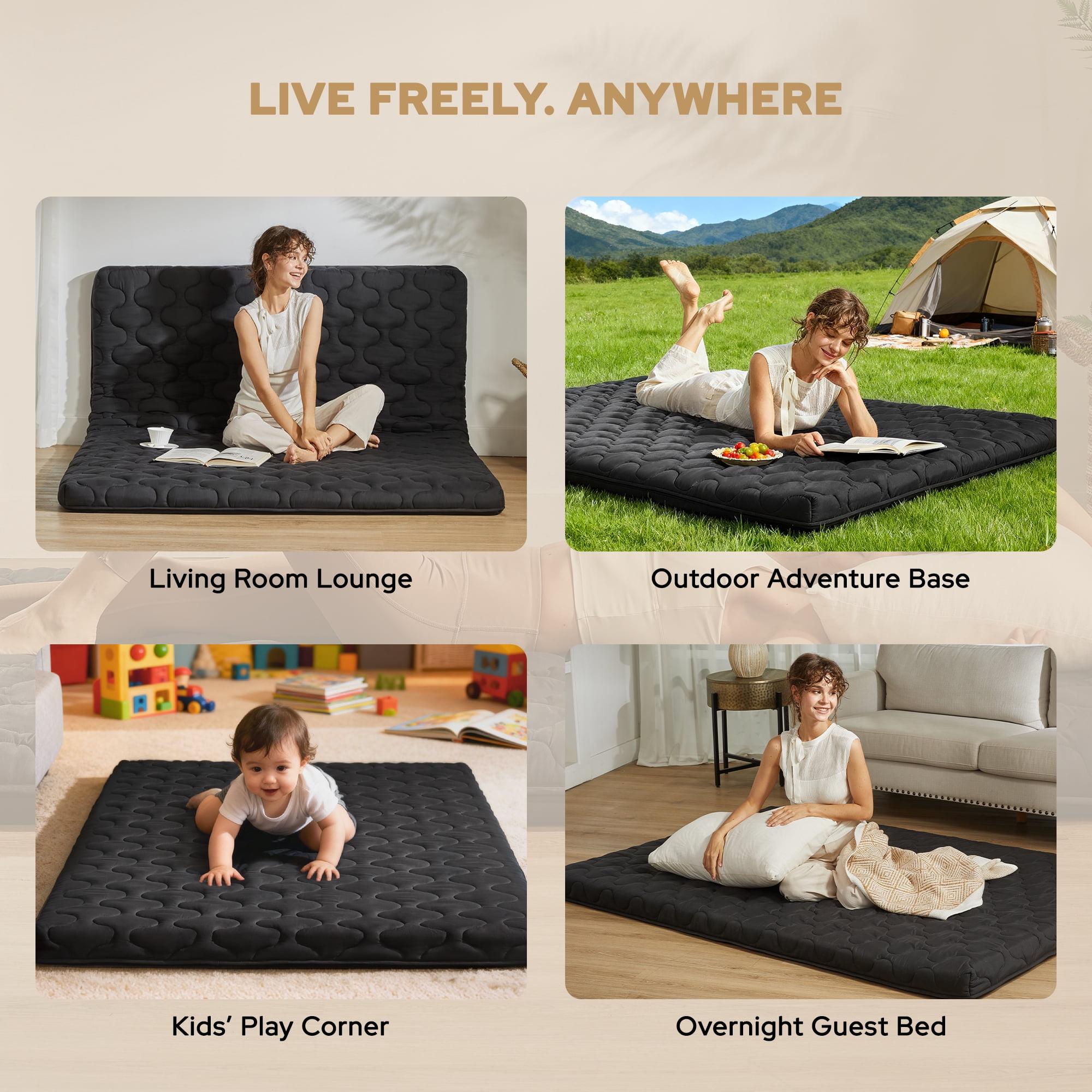 Japanese Futon Mattress, Floor Mattress Twin Size，Foldable Tatami Sleeping Pad with High Density Foam, Gray