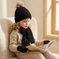 thumbnail image 2 of YUANxueke Kids Winter Hat Scarf Gloves Set, Girls Boys Pom Hat Beanie Knitted Scarves Mittens, 3-Piece Thick Ski Sets, 2 of 4