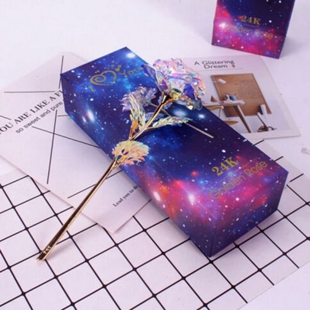 Ganfancp Set de Rosas de Oro de 24K Que Brillan Regalos Creativos para San Valentín Ofertas y Liquidaciones 1 Flor, 1 Caja, 1 Bolso, 1 Certificado