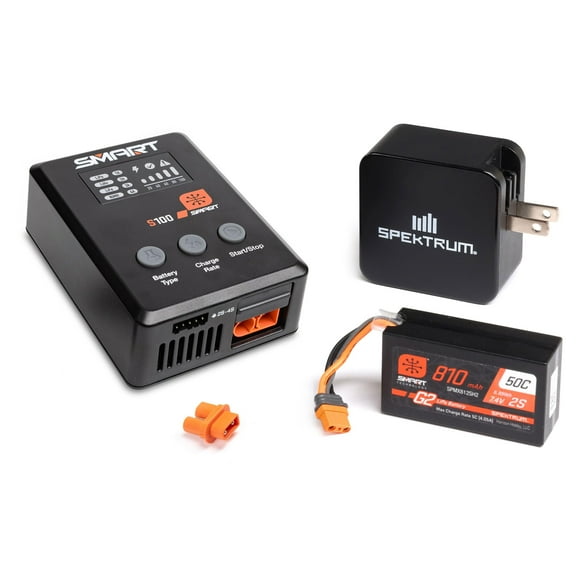 Spektrum Accessories Smart G2 Powerstage Bundle: 810mAh 2S 50C LiPo Battery (IC2), S100 Charger, 65W Power Block, Adapter, SPMXPSS210