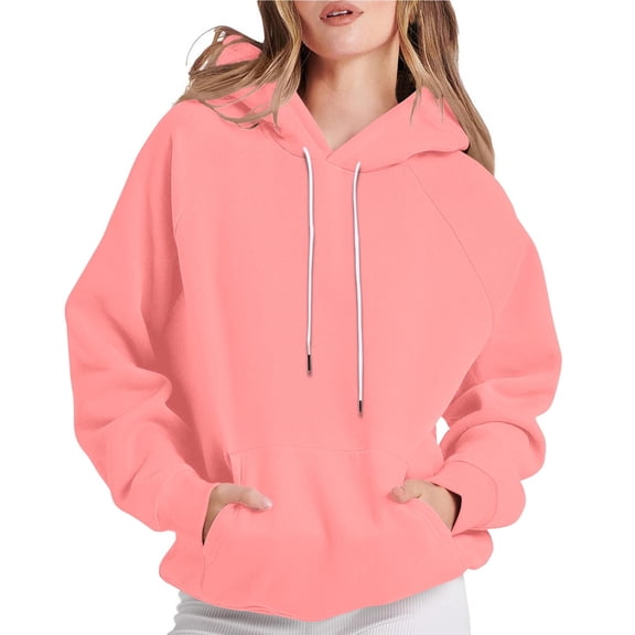 Qgtaibl Solid Color Hooded Sweatshirts for Women Fall Oversized Raglan Long Sleeve Hoodies Drawstring Hood Kangaroo Pocket Casual Pullover Tops for Athletic Work School Pink XXL