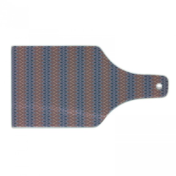 Ethnic Cutting Board, Diagonal Checkered Pattern with Simple Blossoms Geometric Design with Dots, Decorative Tempered Glass Cutting and Serving Board, Wine Bottle Shape, Multicolor, by Ambesonne