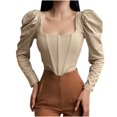 thumbnail image 1 of Pompotops Woman Solid Color Square Collar Sexy Puff Sleeve Corset Short Top, 1 of 9