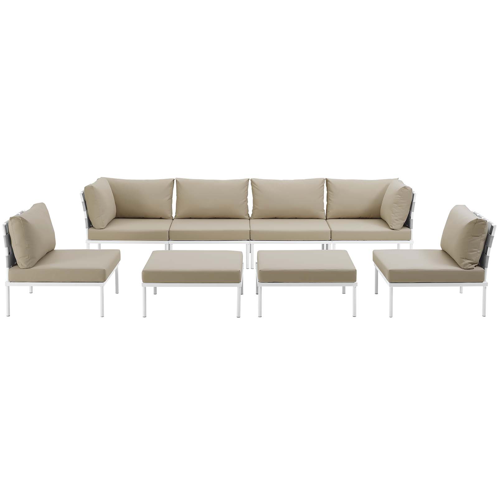 Modway Harmony 8 Piece Outdoor Patio Aluminum Sectional Sofa Set in White Beige - image 4 of 7
