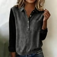 thumbnail image 6 of Hfnxid Women's Corduroy Tops Button Down Long Sleeve Shirts Casual Comfy Color Block Business Blouse Dressy Casual Breathable Blouses Gray L, 6 of 6