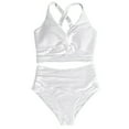 thumbnail image 5 of Duoif Women's Textured Bikini Sets Front Top Swimsuits High Waisted Bathing Suits Womens Swimsuits Tummy Control Swimsuits for Women White S, 5 of 5