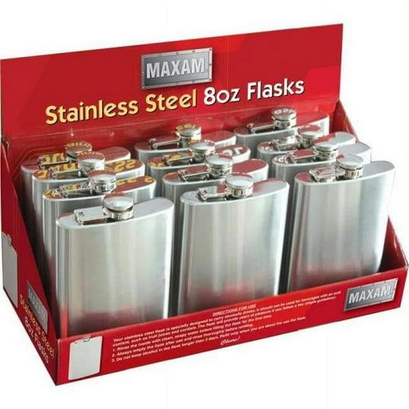 Maxam® 12pc 8oz Stainless Steel Flasks in Countertop Display
