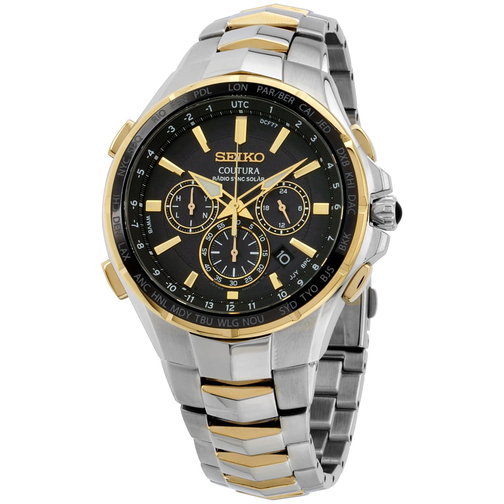 Seiko - Seiko Men's SSG010 Coutura Radio Sync Solar Black Dial Two Tone Steel Chronograph World
