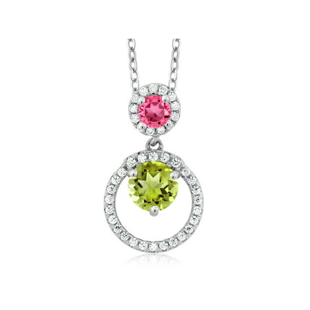 925 Sterling Silver Pendant Green Peridot and Set with Pink Topaz from Swarovski