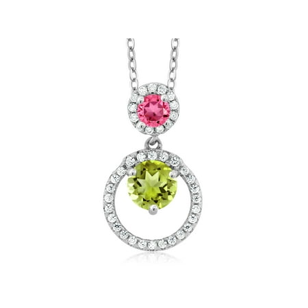 925 Sterling Silver Pendant Green Peridot and Set with Pink Topaz from Swarovski