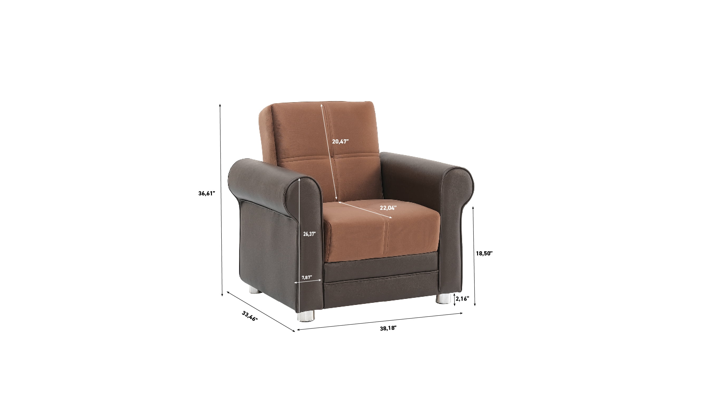 Ottomanson Convertible Accent Armchair with Hidden Storage, Firm Comfort Seating, Brown
