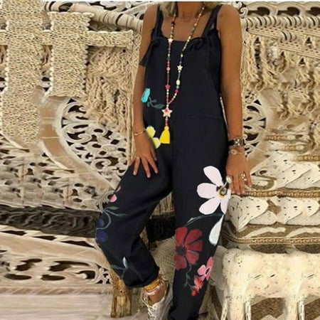 

Womens Rompers And Jumpsuits Sawvnm Women Casual Boho Print Romper Long Playsuit Knot Strap Button Jumpsuit Family gifts