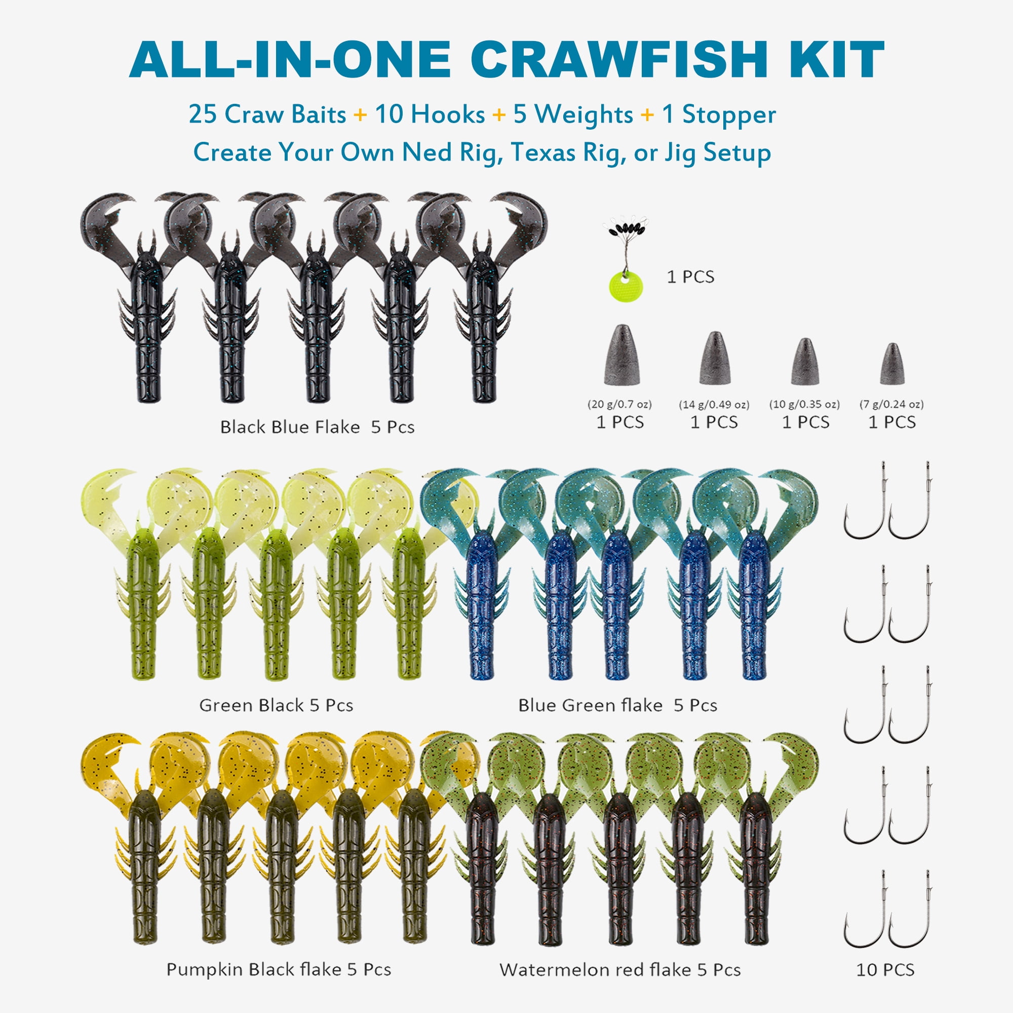 40Pcs Soft Plastic Fishing Lures for Bass - Ned Rig Bait Kit with Worms, Crawfish, Paddle Tail Swimbaits, Trout Walleye Lures