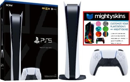 Sony PlayStation 5 PS5 Digital Edition Version Video Game Console w/ Mightyskin Custom Skin Code Voucher - Bundle