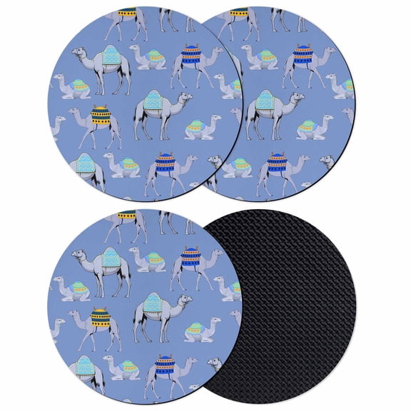 Blue Camels Coasters Set of 4, Absorbent Coasters for Drinks, Modern Watercolor Cute Funny Animals Coaster for Desk Coffee Table Protection, Home Decor House Warming Gifts 4"