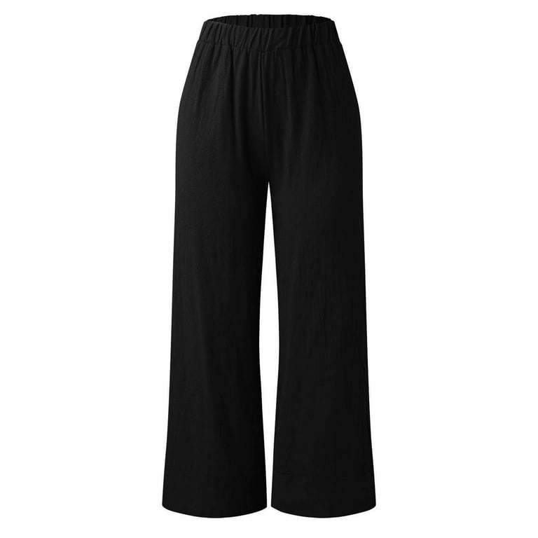 CAICJ98 Womens Pants Women's Textured High Elastic Waisted Straight Leg  Pants Solid Casual Long Trousers Black,XXL 