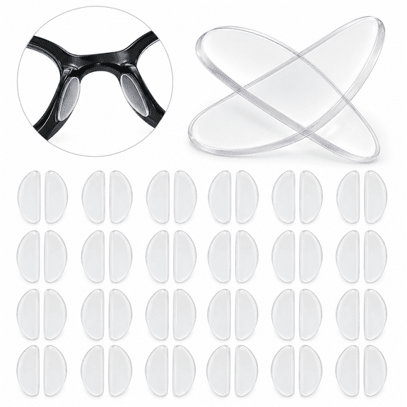 24 Pairs Eyeglass Nose Pads,Clear Silicone Adhesive Anti-Slip Stick On Cushions Soft, Teardrop Shape Ultra-Thin for Glasses Sunglasses Plastic Frames