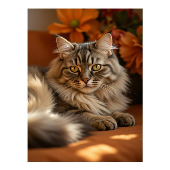 Diamond Art Kit for Adults, Cat With Orange Flowers Diamond Painting for Adults Beginners, DIY Diamond Art Painting Kits, 5D Diamond Painting Crafts for Home Decor 12x16 Frameless