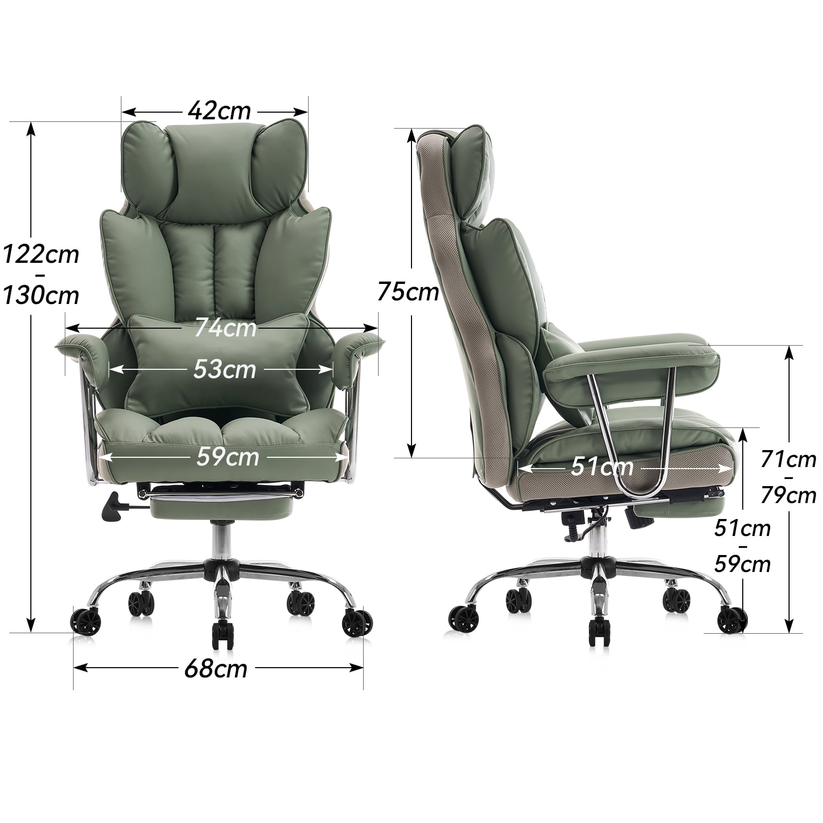ATMILD 400 lbs Big and Tall Ergonomic PU Leather Office Chair with Footrest, Green