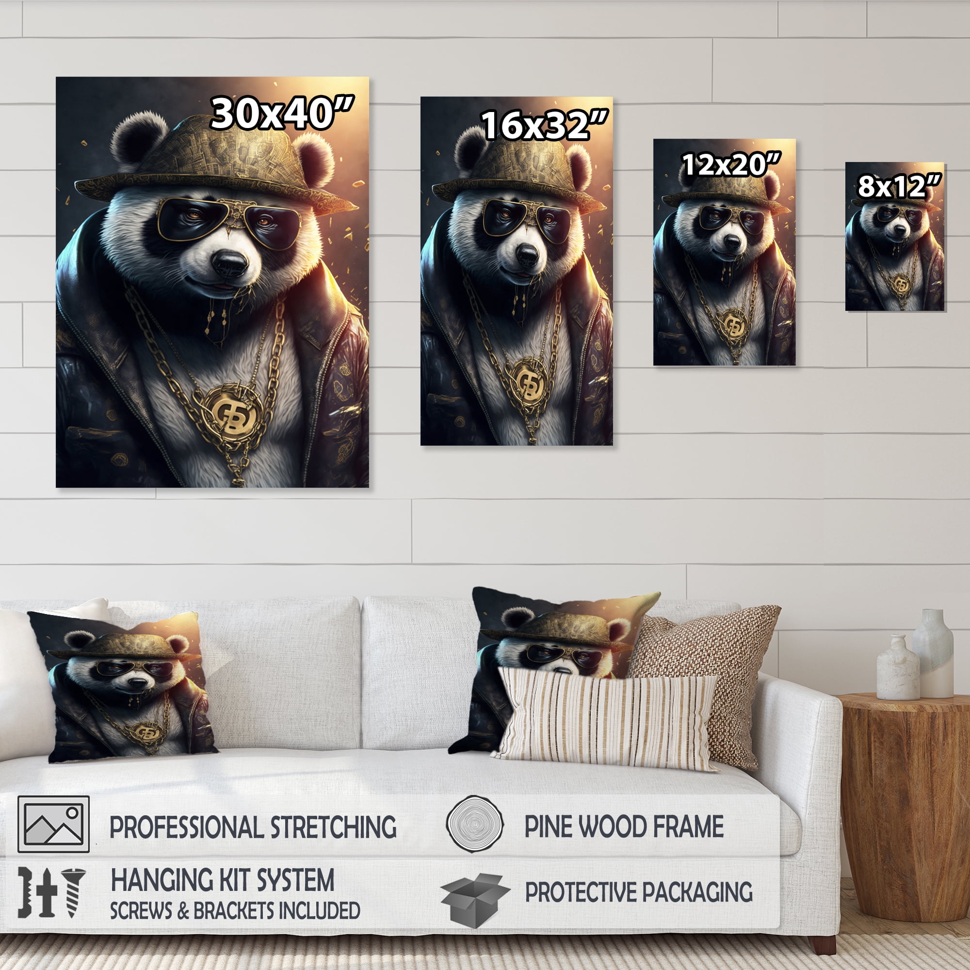 Designart Panda Gangster In NYC I Canvas Wall Art