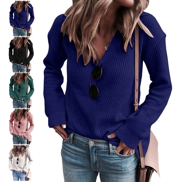 Suéter De Punto Para Mujer, Suéter De Moda Para Mujer Cómodo Con Mangas Caídas Para La Oficina Para Dama Para Viajes ANGGREK Azul S