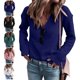 thumbnail image 3 of Suéter de Punto Cuello en V Hombro Caído Manga Larga Color Puro Suéter Casual para Mujer Azul XL, 3 of 5