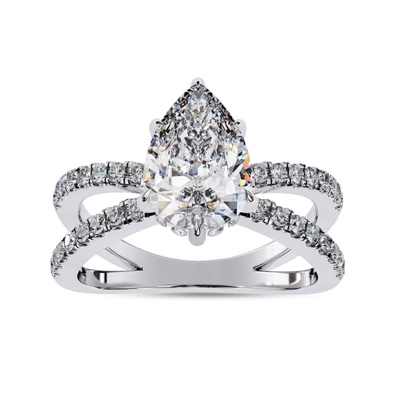 AFFY Solitaire Engagement Ring for Women | Center 10x7mm Pear Cut Lab Created Moissanite Criss Cross Solitaire Promise Rings in 14K White Gold Over Sterling Silver Jewelry Gift for Her, 4
