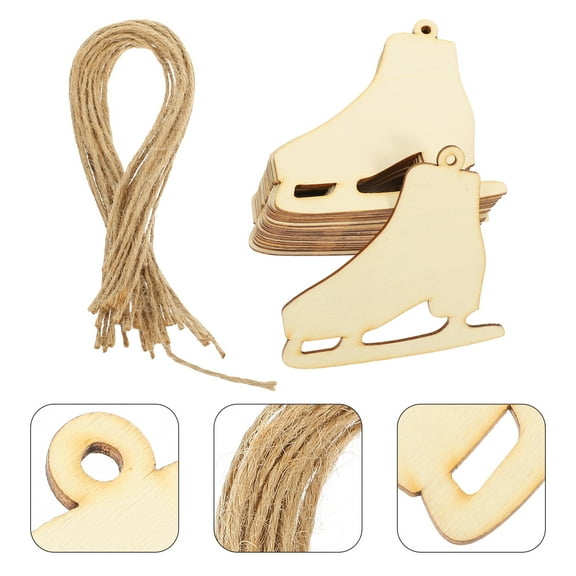 IDEANATEGRATE 20 Sets Diy Hanging Ornament Wooden Ice Skate Pendant Light Brown Unfinished Wood Crafts