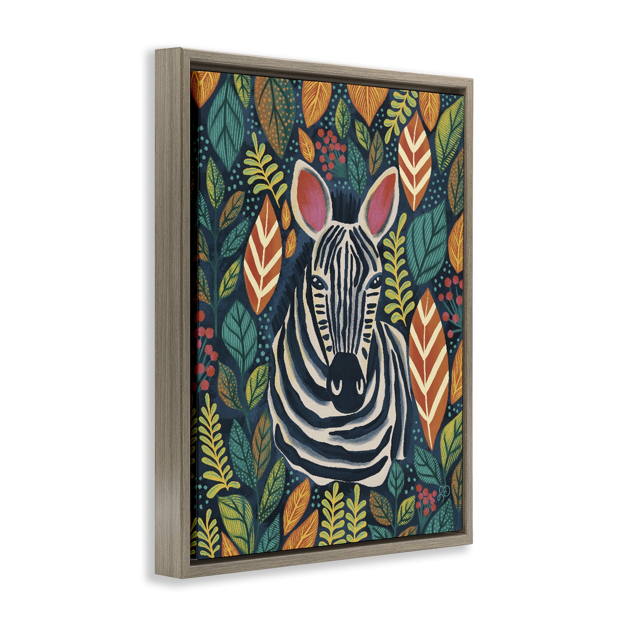 Stupell Industries Exotic Leaf Pattern Zebra Brown Framed Floater Canvas Wall Art, design by Lisa R Dumm