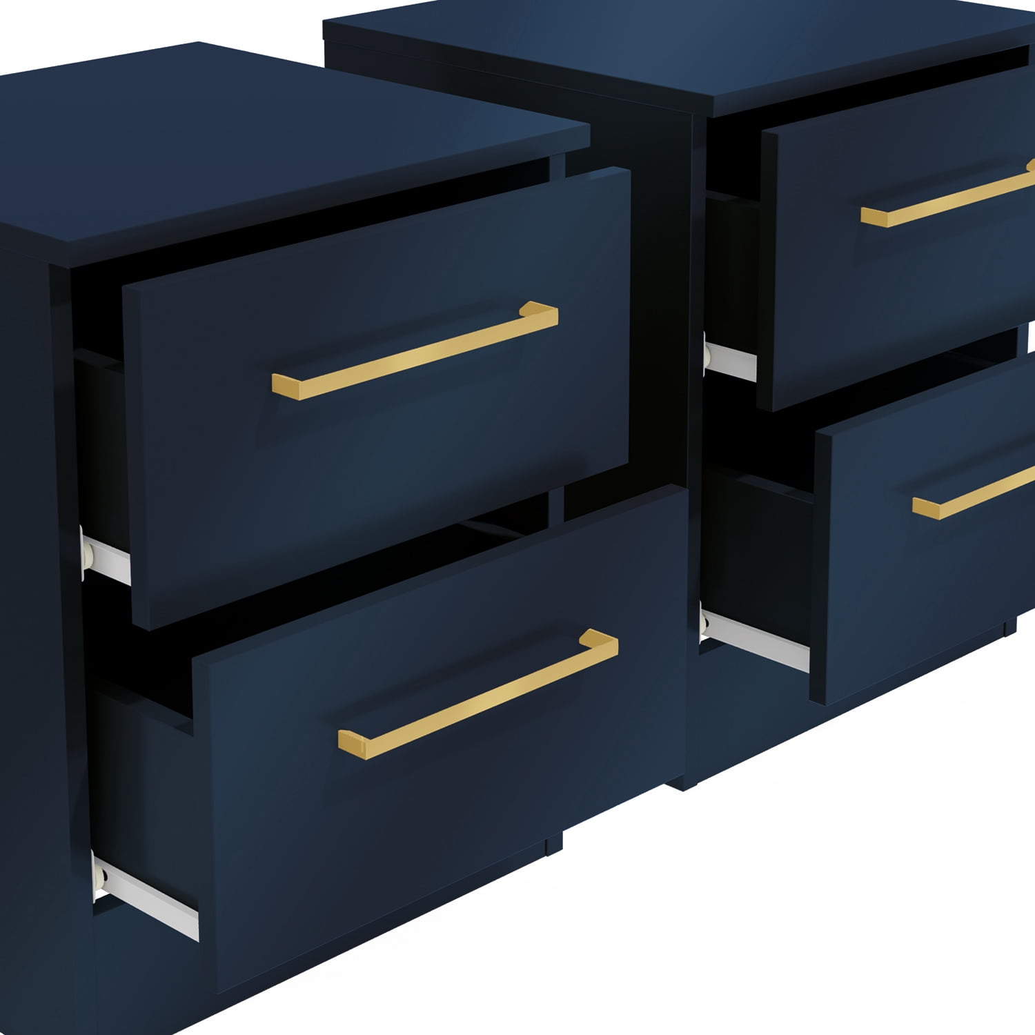 Kappesberg Jolyne 2-Drawer Nightstand Set of 2, Blue with Gold Handles – Modern Bedroom Storage for Adults and Teens