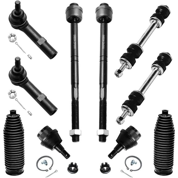 Detroit Axle - Front 10pc Suspension Kit for Silverado Sierra Chevy GMC Yukon XL Suburban 1500 Tahoe Avalanche Escalade ESV EXT, 2 Lower Ball Joints 4 Tie Rods 2 Sway Bars 2 Boots Replacement