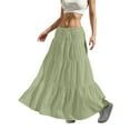 thumbnail image 7 of Women's Plus Size Maxi Skirt High Waisted Pleated A Line Flowy Tiered Long Skirts Green XL, 7 of 7