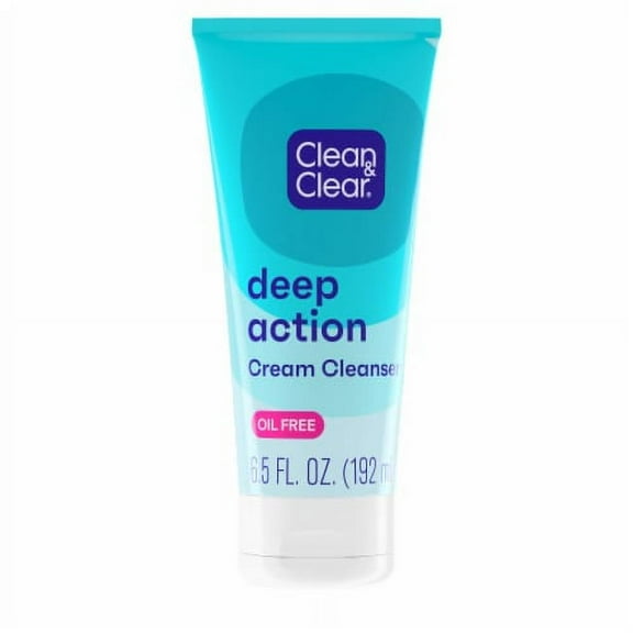Clean & Clear Oil-Free Deep Action Cream Face Wash Cooling Face Cleanser with Pro-Vitamin B5 & BHA