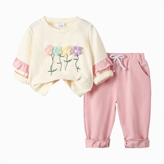 Little Girls Babys Clothes Girls 2PCS Fall Winter School Outfits Toddler Girls Long Sleeve Top Overall Pants Set,3-4 Years,Pink