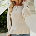 thumbnail image 2 of DDAPJ pyju Womens Babydoll Sweaters Puff Sleeve Peplum Top Slim Fit Ribbed Knit Pullover Sweater Solid Casual Jumper Dressy Going Out Tops 2025 Fall Beige M, 2 of 7