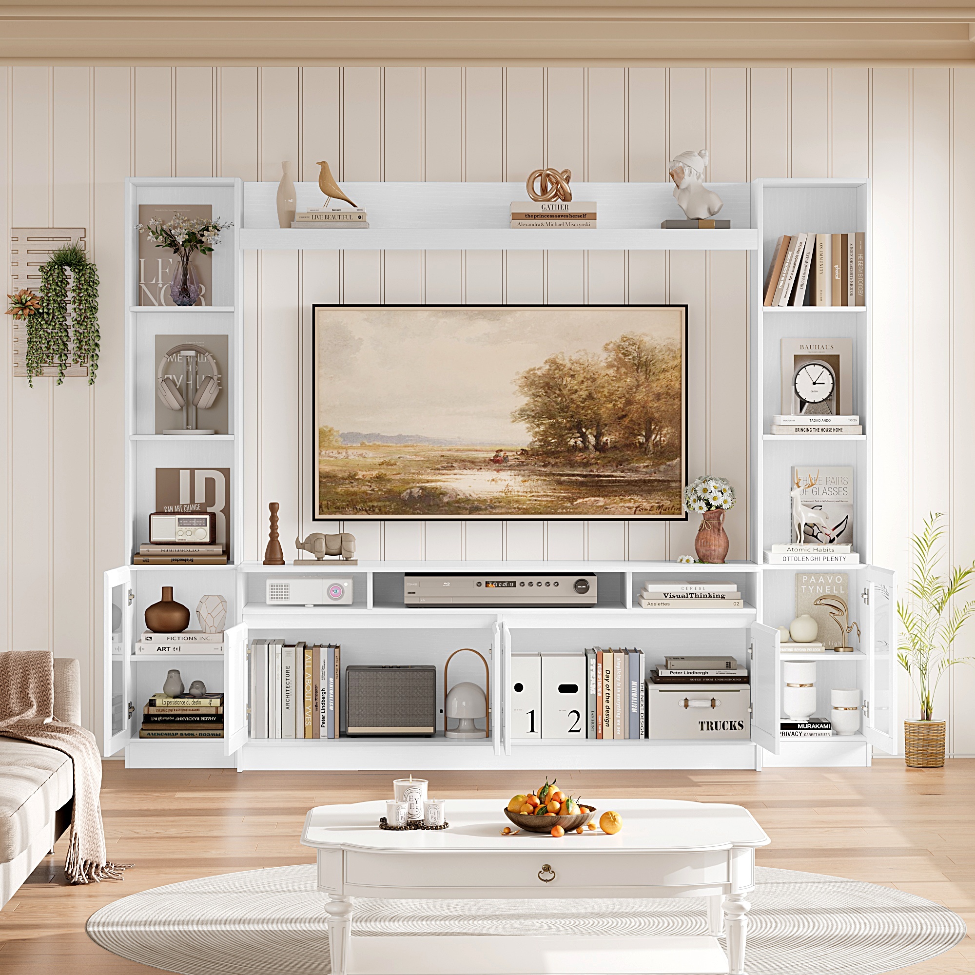Hiphuta 79" Wall Unit Entertainment Center with Shelves, White photo 5