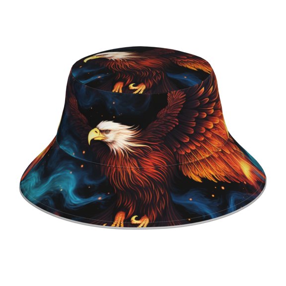 Reflective Bucket Hat Breathable Sun Hats Outdoor Travel Cap , Eagle Fire Starry Flaming