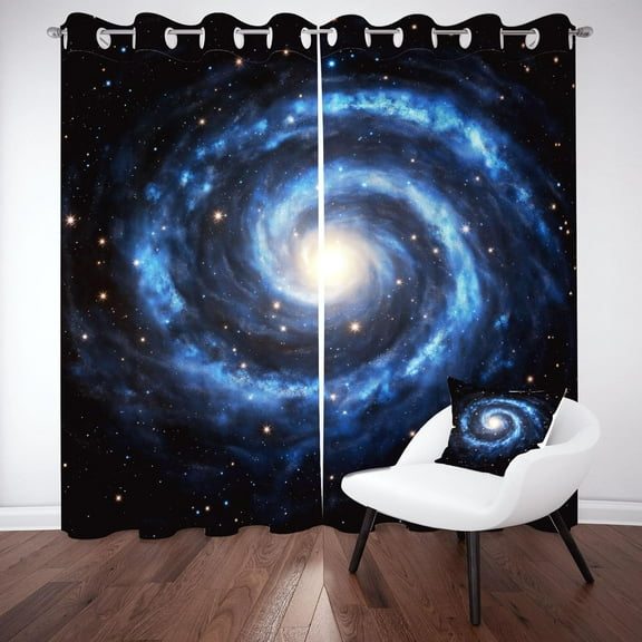 Universe Black Hole Blackout Curtains For Bedroom, Galaxy Nebula Starry Grommets Curtains Room Darkening Soundproof Thermal Insulated, Dark Blue Drapes 42"W x 63"L (Pack of 2)
