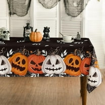 Halloween Tablecloth 60×120 Inch Rectangular, Black Orange Jack-O-Lantern Pumpkin Cobweb Washable Table Cover for Party Picnic Dinner Decor