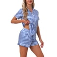 thumbnail image 4 of Conjuntos de pijama para mujer INSPIRE CHIC, camisa de botones y pantalones cortos, 2 piezas de seda satinada, ropa de dormir M azul, 4 of 6