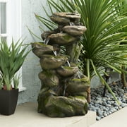 Alpine Corporation 39-Inch Outdoor 6-Tier Stone Fountain with LED Lights
